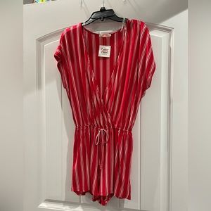 Red and white striped romper